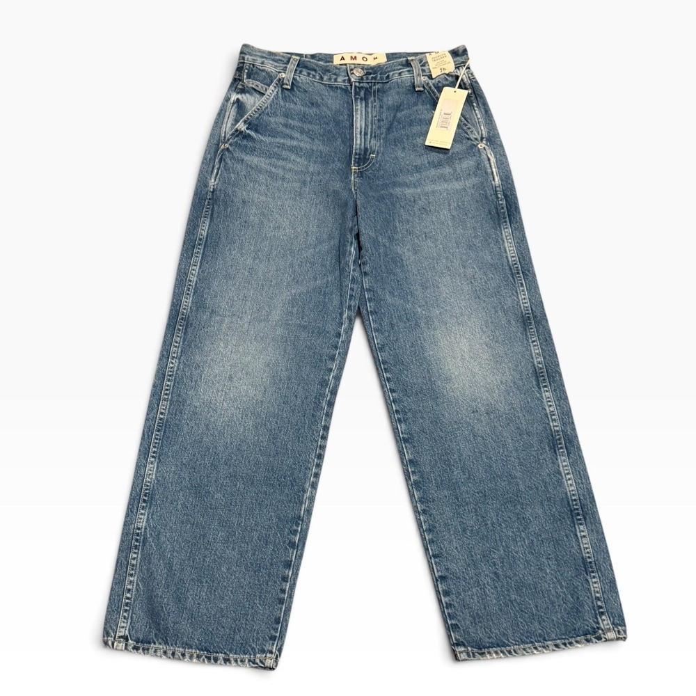 NWT AMO‎ Jocelyn Trouser Mid Rise Relaxed Wide Straight Leg Ankle Jeans Blue 26